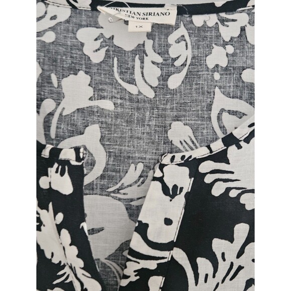 NWT Womens 1X Christian Siriano LINEN Blend Black & White Cap sleeve shirt - Picture 3 of 8